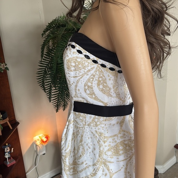 Lilly Pulitzer Christine Strapless Dress Gold Metallic Floral Black Beaded - Picture 11 of 15